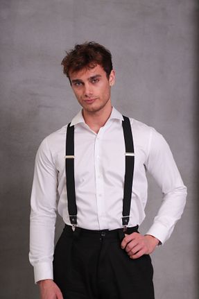 آویز شلوار مشکی مردانه چرم خالص SuspenderS - کد 902681458
