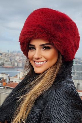 کلاه زرشکی زنانه خز مصنوعی Mağazam Online - کد 410927275