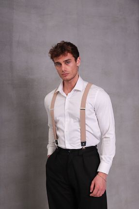 آویز شلوار بژ مردانه چرم خالص SuspenderS - کد 902709575