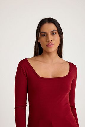 بادی زرشکی زنانه یقه مربعی Thestiluxe - کد 892682265