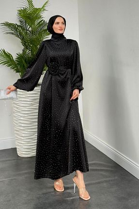 لباس مجلسی حجاب مشکی زنانه یقه ایستاده MERVEN AKYÜZ - کد 902814674