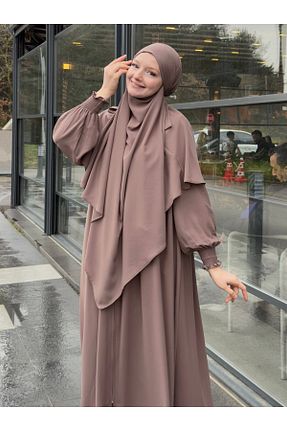 ست بالاتنه و پائین تنه حجاب قهوه ای زنانه گشاد Sufle - کد 901707321