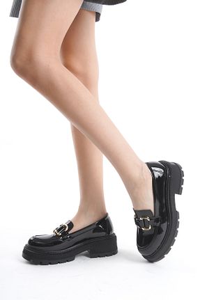 کفش لوفر مشکی زنانه چرم لاکی MORIA SHOES - کد 902903521