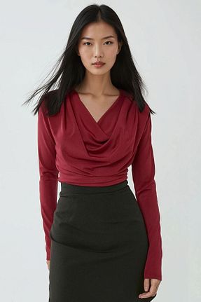 بلوز زرشکی زنانه ساده Hiccup - کد 899621109