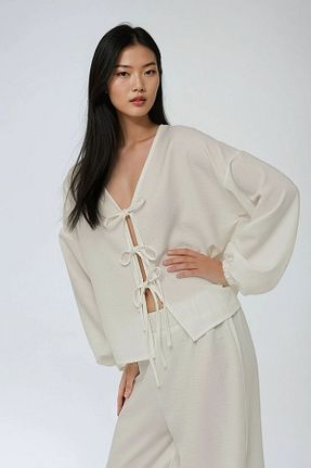 بلوز سفید زنانه ساده Hiccup - کد 898620241