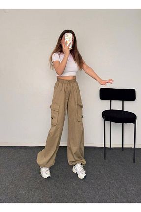 شلوار خاکی زنانه کتان Butik - کد 901789758