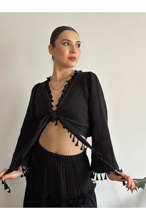 بلوز مشکی زنانه ساده Butik - کد 901799544