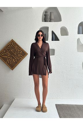 کیمونو و کافتان قهوه ای زنانه مخلوط ویسکون FEWTİNT - کد 901798340