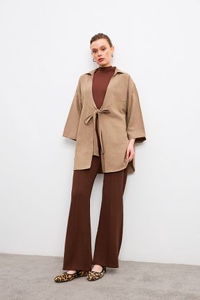 کیمونو و کافتان قهوه ای زنانه مخلوط کتان Yefrastore - کد 901834858