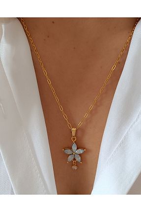 گردنبند جواهر آبی زنانه برنجی banunun takı tasarımı - کد 901873816