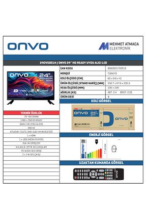 تلویزیون مشکی 24" / 61 Ekran ONVO - کد 902968623