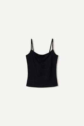 تیشرت مشکی زنانه یقه دگاژه Bershka - کد 919766597