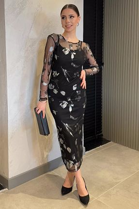 لباس مشکی زنانه توری GÜLSELİ - کد 901818620