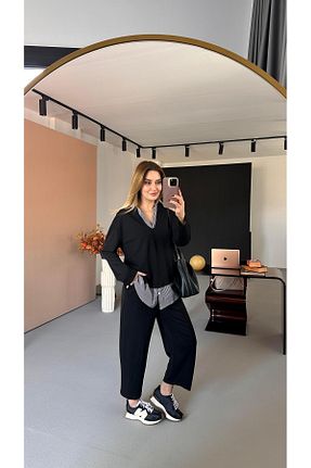 ست بالاتنه و پائین تنه مشکی زنانه بافتنی Sezgi Tekin - کد 901820203