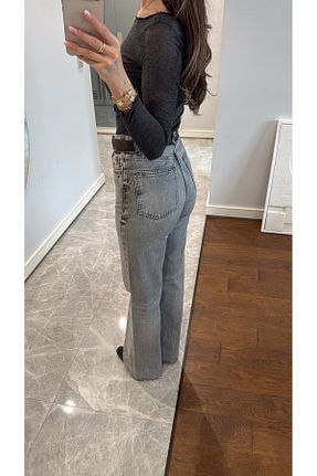 شلوار جین طوسی زنانه پاچه گشاد sinemkivanc co - کد 901863405