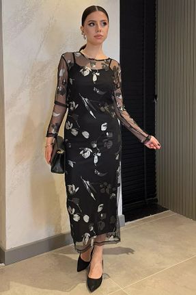 لباس مشکی زنانه توری GÜLSELİ - کد 901818620