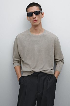 پلیور بژ مردانه ساده Massimo Dutti - کد 901877234