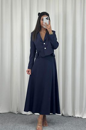 کت و شلوار سرمه ای زنانه یقه کتی Serica Moda - کد 902985837