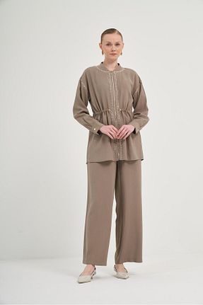ست بالاتنه و پائین تنه خاکی زنانه بافتنی FTZ WOMEN - کد 901889035