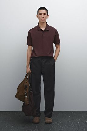 پولوشرت قهوه ای مردانه پنبه ای Massimo Dutti - کد 901878290