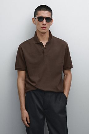 پولوشرت قهوه ای مردانه پنبه ای Massimo Dutti - کد 901888848