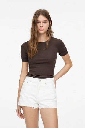 شلوارک و برمودا سفید زنانه مام فیت Pull & Bear - کد 901896010