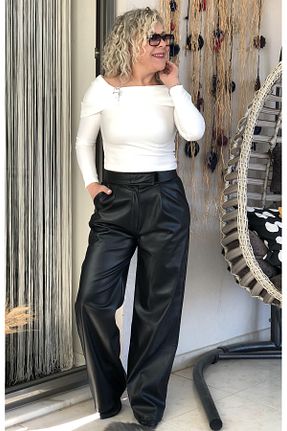 شلوار مشکی زنانه چرم مصنوعی Dila Butik - کد 901920115