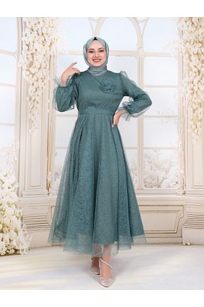 لباس مجلسی حجاب سبز زنانه یقه ایستاده Modamorfo - کد 903073111