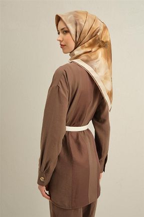 روسری قهوه ای کرپ ساتن ابریشم Armine - کد 900831612