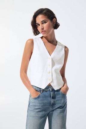 جلیقه سفید زنانه رگولار Pull & Bear - کد 902008885