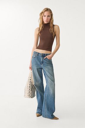 تیشرت قهوه ای زنانه رگولار Stradivarius - کد 902023762