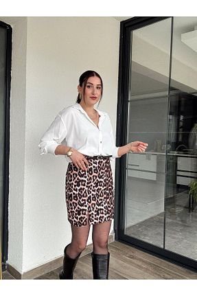 دامن قهوه ای زنانه پلنگی TubaEKEN - کد 902027387