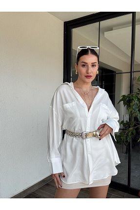 پیراهن سفید زنانه اورسایز TubaEKEN - کد 902027305