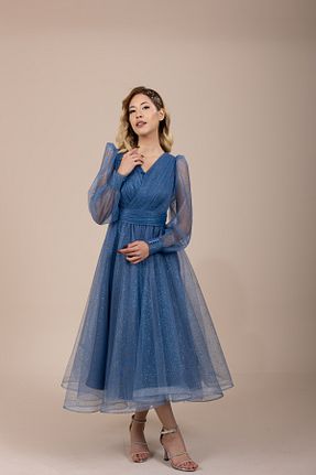 لباس مجلسی و فارغ التحصیلی سرمه ای زنانه توری berissima bride - کد 796166048