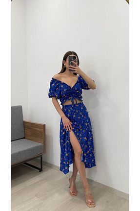 ست بالاتنه و پائین تنه آبی زنانه بافت Nazline - کد 902086451
