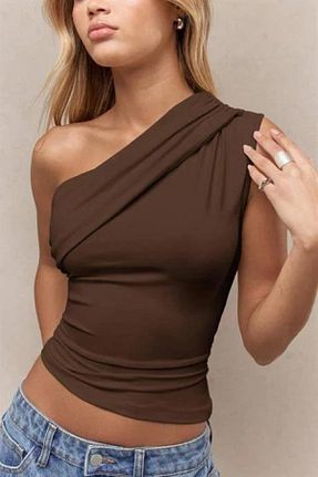 بلوز قهوه ای زنانه ساده SEVENLINE - کد 902108473