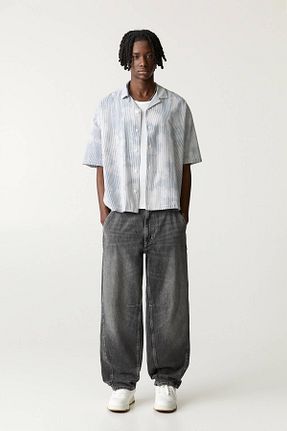 شلوار جین طوسی مردانه پاچه پهن Pull & Bear - کد 902108568