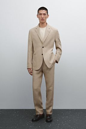 کت بلیزر بژ مردانه کتان Massimo Dutti - کد 896738346