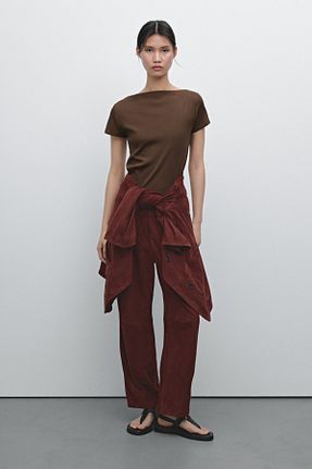 پولوشرت قهوه ای زنانه پنبه ای Massimo Dutti - کد 900307007