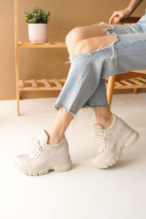 کفش اسنیکر بژ زنانه بند دار Cananın Pabuçları - کد 870485206