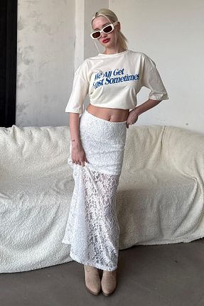 دامن سفید زنانه Fitted Madmext - کد 902253313