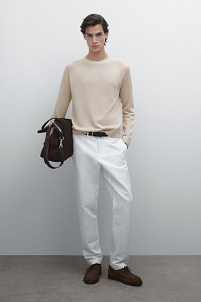 پلیور بژ مردانه ساده Massimo Dutti - کد 897902615