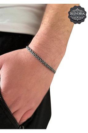 دستبند نقره طوسی مردانه 925 عیار Silvoria - کد 902259976