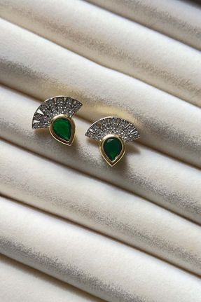 گوشواره جواهر سبز سنگ طبیعی AMORE.İST STORE - کد 902331171