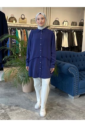 تونیک سایز بزرگ سرمه ای زنانه بافت My Magazin - کد 902355711