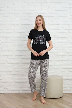 ست لباس راحتی مشکی زنانه چاپی PİJAMORE - کد 902353846