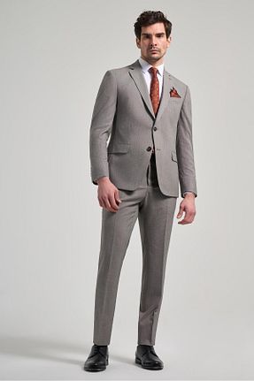 کت و شلوار بژ مردانه یقه کتی İmza - کد 902362066