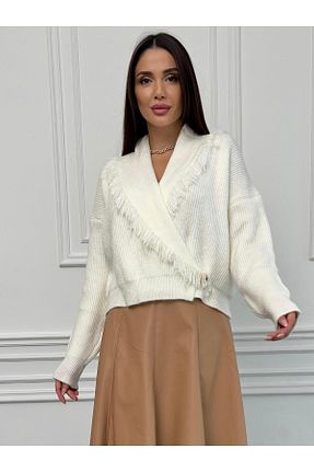پلیور سفید زنانه ساده MALDİA SHOP - کد 774998520
