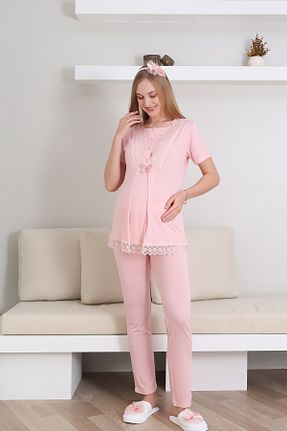 ست لباس راحتی بارداری صورتی زنانه پنبه ای ERDENİZ TEKSTİL - کد 903860883