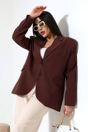 کت بلیزر قهوه ای زنانه بافتنی COCOCİX - کد 902396180